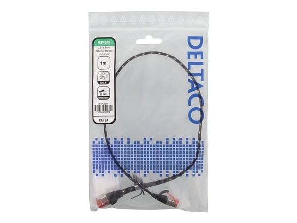 DELTACO - Patchkabel - RJ-45 (han) til RJ-45 (han) - 1 m - U/FTP - CAT 6a - strenget, flad - lajitelma - lajittelu