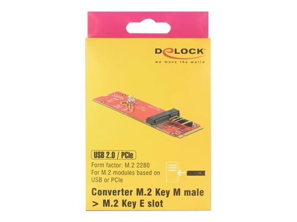 Delock-omformer M.2 Key M-plugg > M.2 Key E-spor for USB- og PCIe-moduler