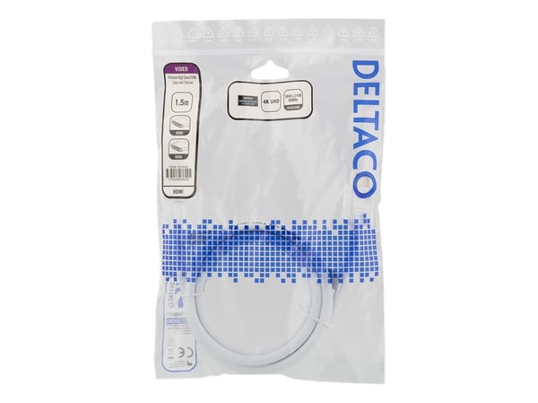 DELTACO HDMI-1015AD - HDMI-kabel med Ethernet - HDMI hann til HDMI hann - 1.5 m - hvit - 4K-støtte