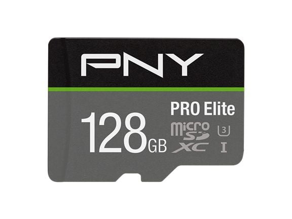 PNY PRO Elite - Flashminnekort (microSDXC til SD-adapter inkludert) - 128 GB - A1 / Video Class V30 / UHS-I U3 / Class10 - microSDXC UHS-I