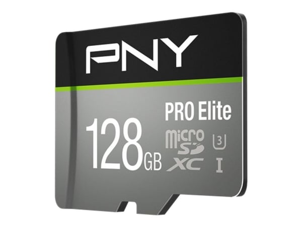 PNY PRO Elite - Flashminnekort (microSDXC til SD-adapter inkludert) - 128 GB - A1 / Video Class V30 / UHS-I U3 / Class10 - microSDXC UHS-I