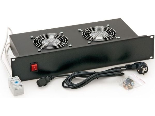 Triton - Tuuletushylly telineessä - 2 tuuletinta - AC 230 V - RAL 7035 - 2U