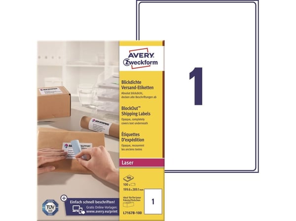 Avery L7167B-100 adresseetiket 199,6x289,1mm hvid BlockOut (100 stk.)