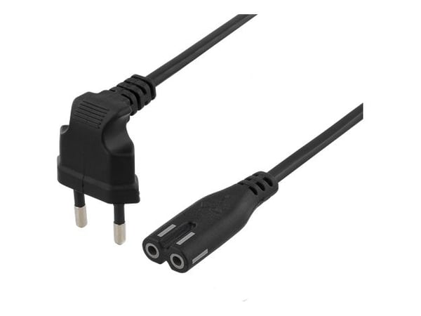 DELTACO DEL-109BF - Strömkabel - Eurokontakt (hane) vinklad till power IEC 60320 C7 rak - AC 250 V - 2.5 A - 3 m - svart