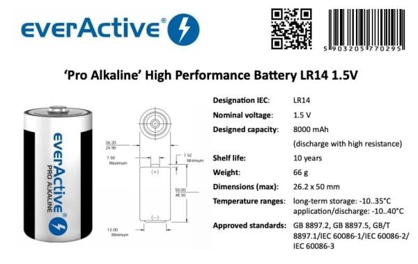 EverActive Pro Alkaline-batterier LR14 C - blister 2 stk.