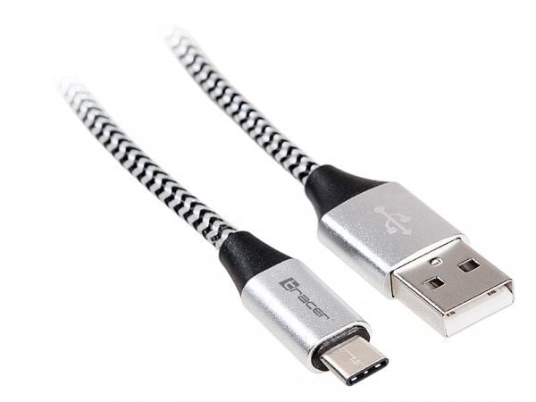 Tracer - USB-kabel - USB (hann) til USB-C (hann) - USB 2.0 - 2.1 A - 1 m - svart, sølv