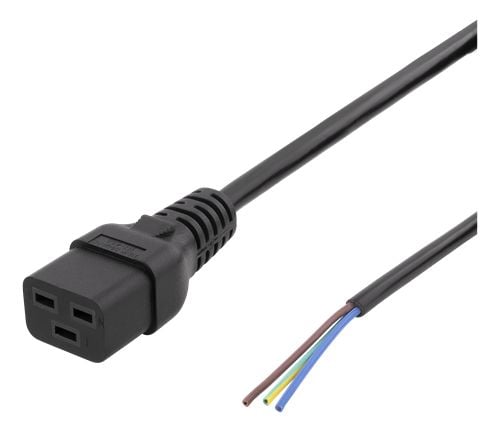DELTACO DEL-109UA - Virtajohto - IEC 60320 C19 eristämättömälle johdolle - 230 V - 10 A - 2 m - musta