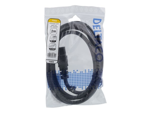 DELTACO DEL-109UA - Virtajohto - IEC 60320 C19 eristämättömälle johdolle - 230 V - 10 A - 2 m - musta