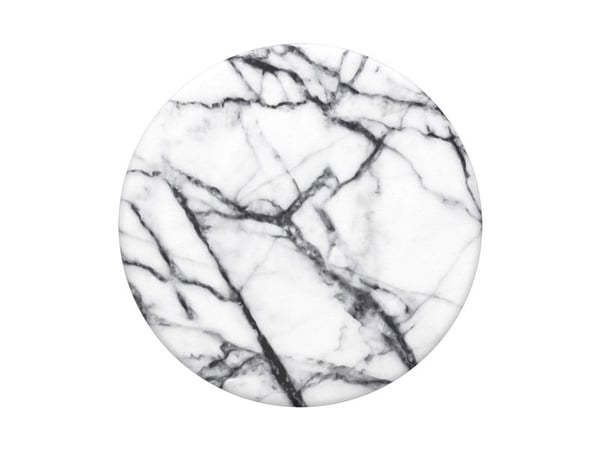 PopSockets Swappable PopGrip - Fingergrep/stativ for mobiltelefon, nettbrett - Duehvit marmor - svart (trekkspill), svart (plattform)
