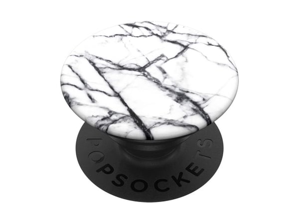 PopSockets Swappable PopGrip - Fingergrep/stativ for mobiltelefon, nettbrett - Duehvit marmor - svart (trekkspill), svart (plattform)