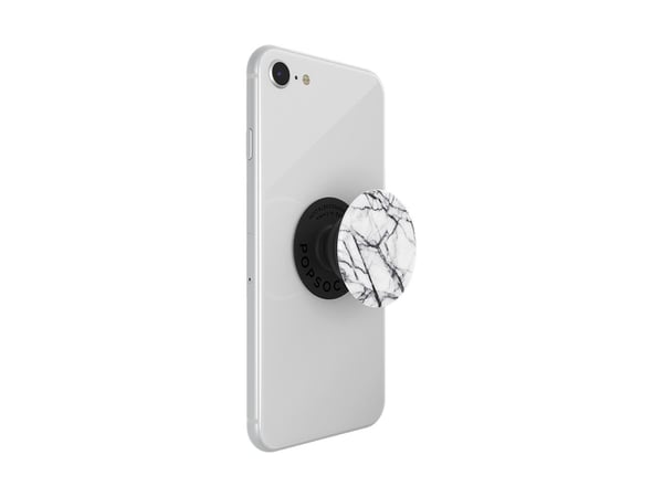 PopSockets Swappable PopGrip - Fingergrep/stativ for mobiltelefon, nettbrett - Duehvit marmor - svart (trekkspill), svart (plattform)