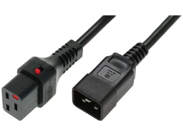 IEC Lock - Strömkabel - IEC 60320 C19 till IEC 60320 C20 - AC 250 V - 16 A - 3 m - svart, RAL 9011