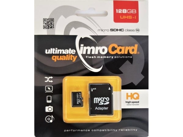 IMRO 10/128G UHS-I ADP, 128 GB, MicroSDHC, Klasse 10, UHS-I, Klasse 1 (U1), Sort