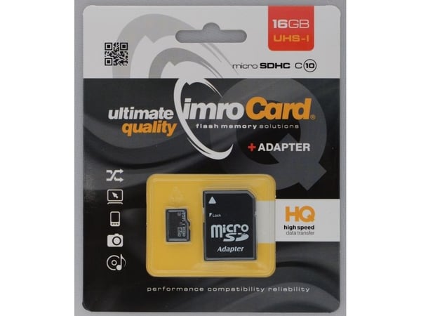 IMRO 10/16G UHS-I ADP, 16 GB, MicroSDHC, Luokka 10, UHS-I, 82 MB/s, 21 MB/s