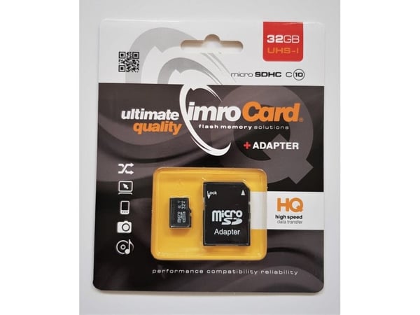 IMRO 10/32G UHS-I ADP, 32 GB, MicroSDHC, Klass 10, UHS-I, 82 MB/s, 21 MB/s