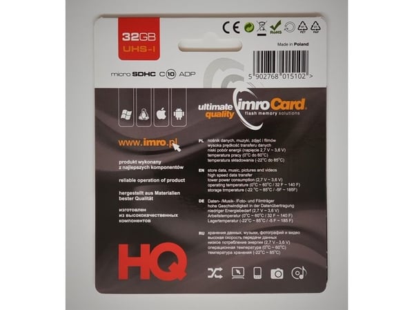 IMRO 10/32G UHS-I ADP, 32 GB, MicroSDHC, Klass 10, UHS-I, 82 MB/s, 21 MB/s