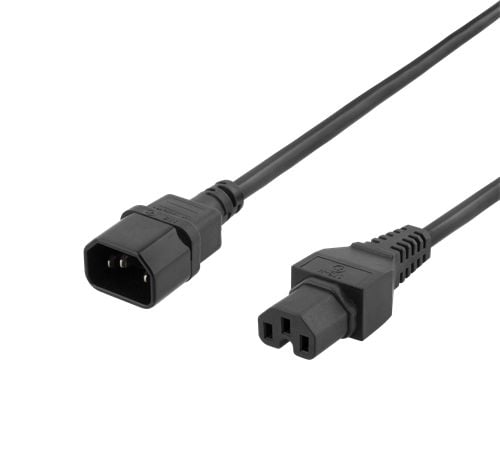 DELTACO - Jatkojohto sähköverkkoon - IEC 60320 C15 suora IEC 60320 C14 suora - 250 V - 10 A - 3 m - musta