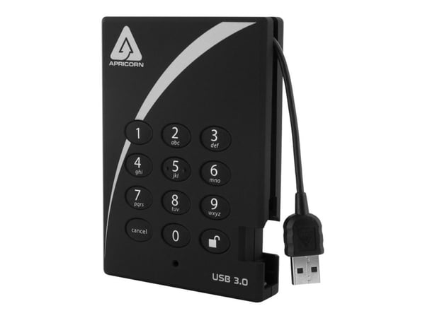 Apricorn Aegis Padlock 3.0 A25-3PL256-2000 - Harddisk - kryptert - 2 TB - ekstern (bærbar) - 2.5" - USB 3.0 - 5400 rpm - buffer: 8 MB - FIPS 197
