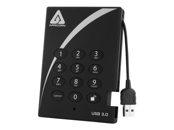 Apricorn Aegis Padlock 3.0 A25-3PL256-2000 - Harddisk - kryptert - 2 TB - ekstern (bærbar) - 2.5" - USB 3.0 - 5400 rpm - buffer: 8 MB - FIPS 197