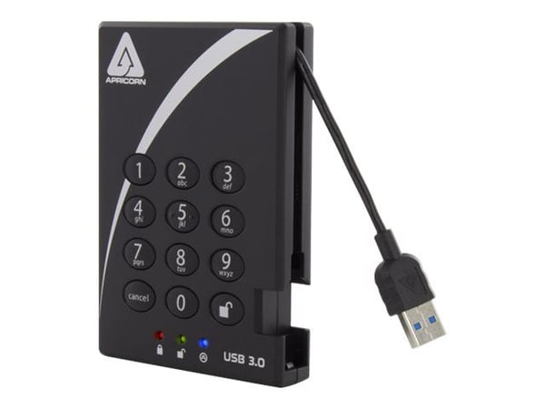 Apricorn Aegis Padlock 3.0 A25-3PL256-2000 - Harddisk - kryptert - 2 TB - ekstern (bærbar) - 2.5" - USB 3.0 - 5400 rpm - buffer: 8 MB - FIPS 197