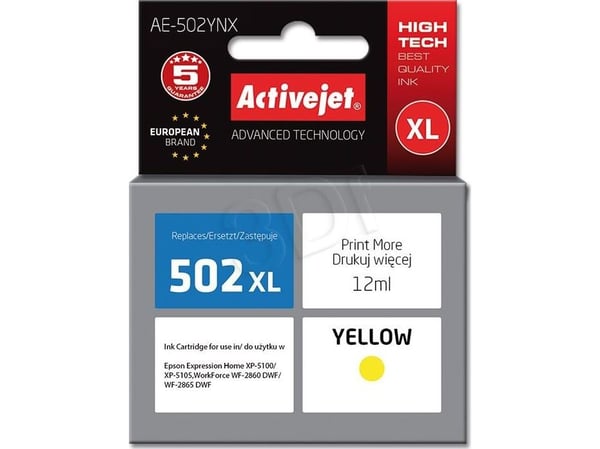 Activejet AE-502YNX, Høyt (XL) utbytte, Fargestoffbasert blekk, 12 ml, 1 stykker, Enkeltpakke