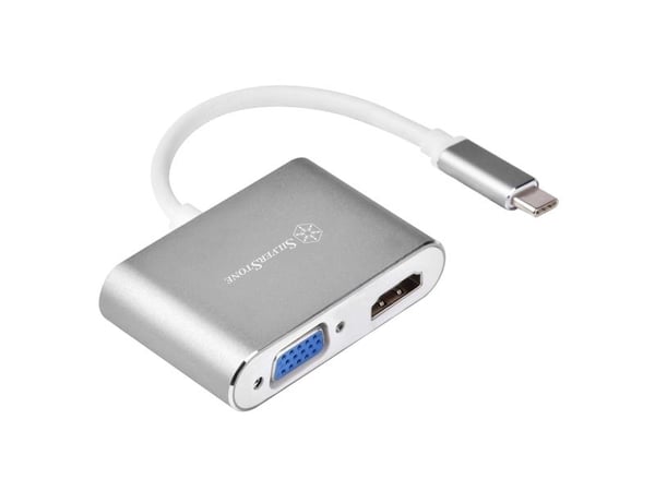 SilverStone EP16 - Extern videoadapter - VL100/IT6562FN - USB-C 3.1 - HDMI, VGA - träkol
