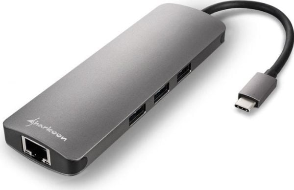 Sharkoon USB 3.0 Type C Combo Adapter - Dockningsstation - USB-C - HDMI - 10Mb LAN