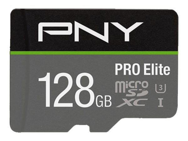 PNY PRO Elite - Flash-minneskort (microSDXC till SD-adapter inkluderad) - 128 GB - A1 / Video Class V30 / UHS-I U3 / Class10 - mikroSDXC UHS-I