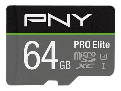 PNY PRO Elite - Flashminnekort (microSDXC til SD-adapter inkludert) - 64 GB - A1 / Video Class V30 / UHS-I U3 / Class10 - microSDXC UHS-I