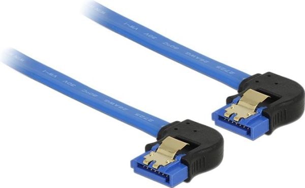Delock - SATA-kabel - Serial ATA 150/300/600 - SATA(R) høyre vinkel til SATA(R) venstre vinkel - 10 cm - haspe - blå