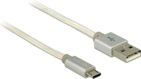 DeLOCK 2m, USB2.0-A/USB2.0 Micro-B, 2 m, USB A, Micro-USB B, USB 2.0, Uros/uros, Hopea, Valkoinen