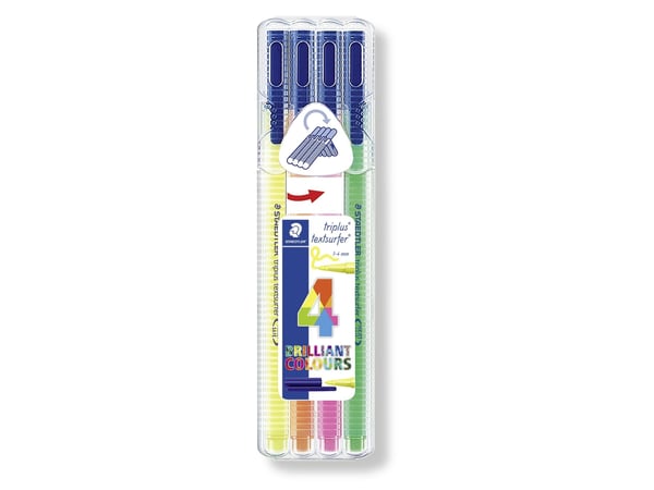 STAEDTLER triplus textsurfer - Överstrykningspenna - neongrön, neongul, neonorange, neonrosa - vattenbaserat pigmentbläck - 1-4 mm - fin (paket om 4)