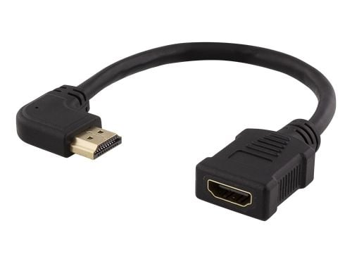 DELTACO HDMI-21D - HDMI-adapter - HDMI hunn til HDMI hann rettvinklet - 20 cm - svart