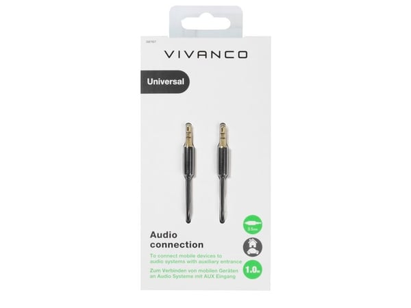 Vivanco 38767, 3.5mm, Hankjønn, 3.5mm, Hankjønn, 1 m, Svart