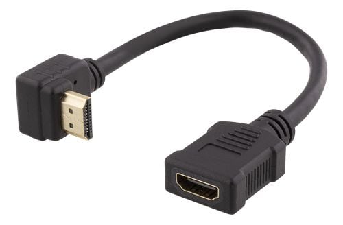 DELTACO HDMI-21B - HDMI-adapter - HDMI hann vinklet til HDMI hunn - 20 cm - svart