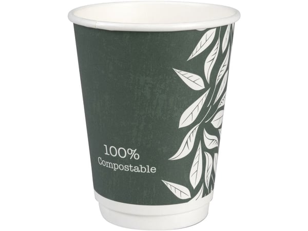 Kaffebæger Green Leaves, ABENA Gastro, 11,2cm, Ø9cm, 36 cl, 40 cl, grøn, CPLA/pap, 12 oz - (24 stk.)
