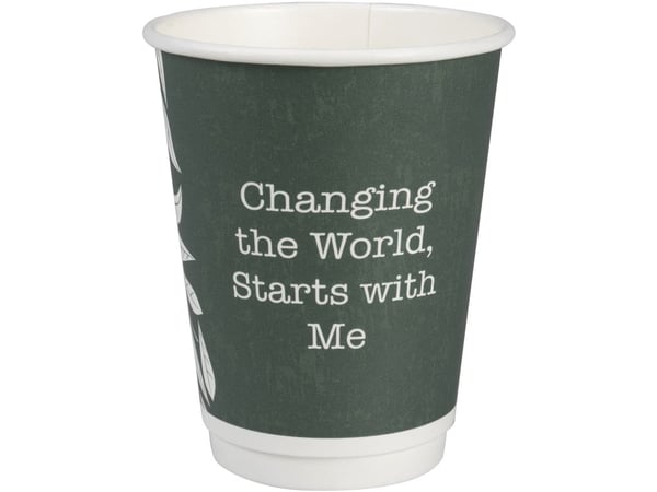 Kaffebæger Green Leaves, ABENA Gastro, 11,2cm, Ø9cm, 36 cl, 40 cl, grøn, CPLA/pap, 12 oz - (24 stk.)