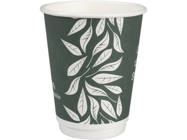 Kaffebæger Green Leaves, ABENA Gastro, 11,2cm, Ø9cm, 36 cl, 40 cl, grøn, CPLA/pap, 12 oz - (24 stk.)