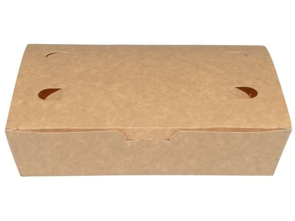 Takeaway boks, ABENA, 20x14x5cm, 1400 ml, brun, pap, med hængslet låg, udstandsning i bunden - (4 stk.)