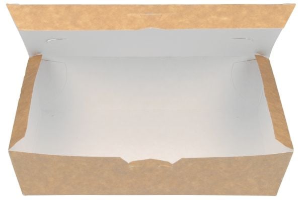 Takeaway boks, ABENA, 20x14x5cm, 1400 ml, brun, pap, med hængslet låg, udstandsning i bunden - (4 stk.)