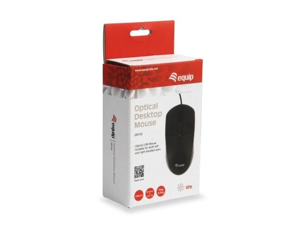 Equip 245102, Molempikätinen, Optinen, USB A-tyyppi, 1000 DPI, Musta