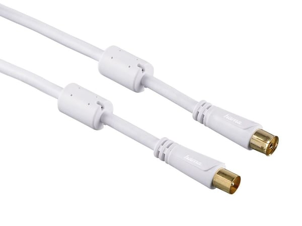 Hama - Antennekabel - IEC-kobling hunn til IEC-kobling hann - 1.5 m - tredobbeltskjermet koaksial - 100 dB - hvit