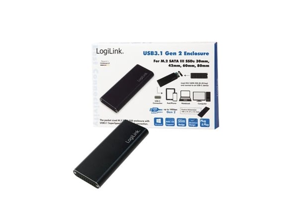 LogiLink UA0314, SSD-kabinett, M.2, SATA, 10 Gbit/s, USB-tilkobling, Sort