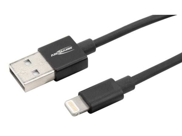 Ansmann 1700-0078, 1,2 m, USB A, Lightning, Hankjønn, Hankjønn, Sort