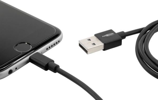 Ansmann 1700-0078, 1,2 m, USB A, Lightning, Hankjønn, Hankjønn, Sort