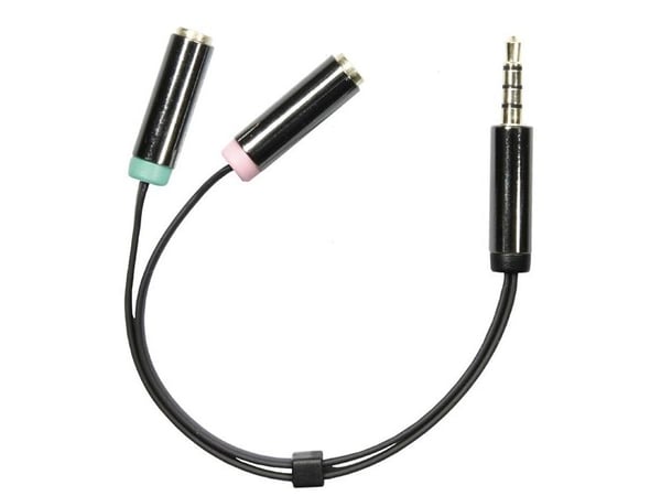 DELTACO AUD-201 - Hodesettadapter - 4-polsminijakk hann til mini-phone stereo 3.5 mm, minijakk hunn - 10 cm - svart