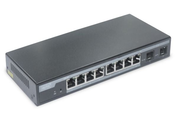 DIGITUS Professional DN-95344 - Switch - Styrt - 8 x 10/100/1000 (PoE+) + 2 x Gigabit SFP (opplink) - stasjonær - PoE+ (86 W)
