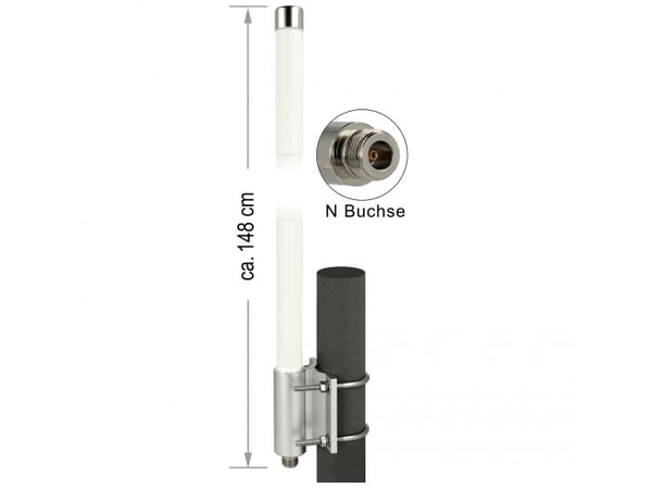 Delock LoRa 868 MHz - Antenne - 147.4 cm - kolineær dipoloppstilling - 8 dBi - rundtstrålende - kan monteres på vegg, stangmontering - hvit