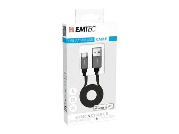 Emtec T700B, 1,2 m, USB A, Micro-USB B, Sort