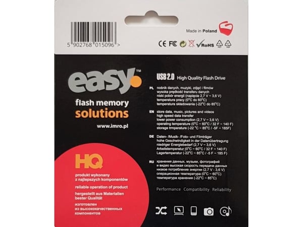 IMRO EASY/64GB, 64 GB, USB A-tyyppi, 2.0, Ilman suojusta, Musta
